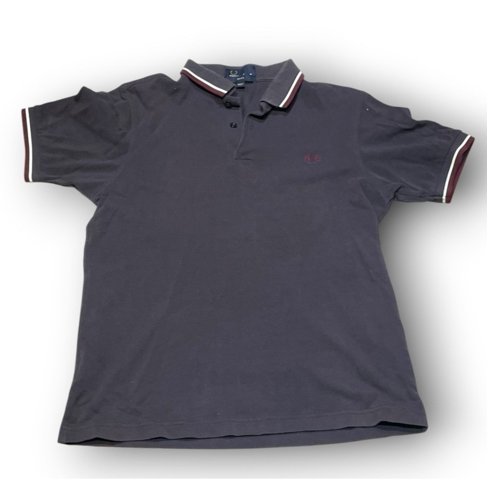 Fred Perry Slim Fit Twin Tipped Polo Shirt Gray Maroon Men's Size Medium M